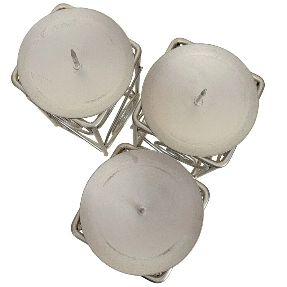 Wire Scroll Pillar Candle Holder Set of 3 Silver Tone 7.25